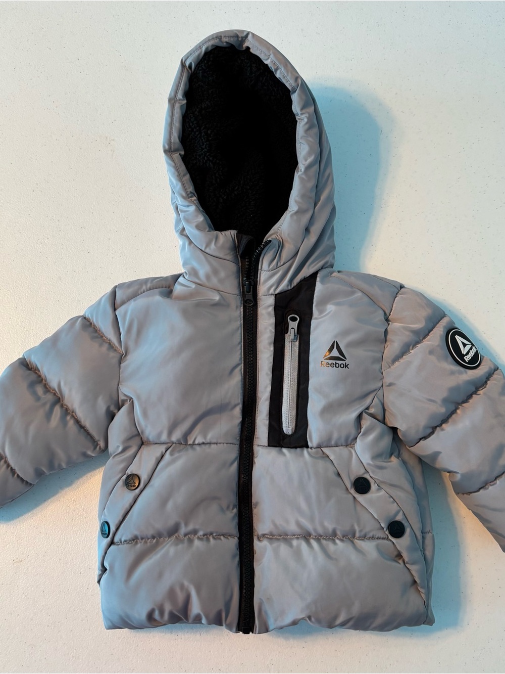 Reebok Kids' size 2T Light Gray Puffer Jacket with Hood